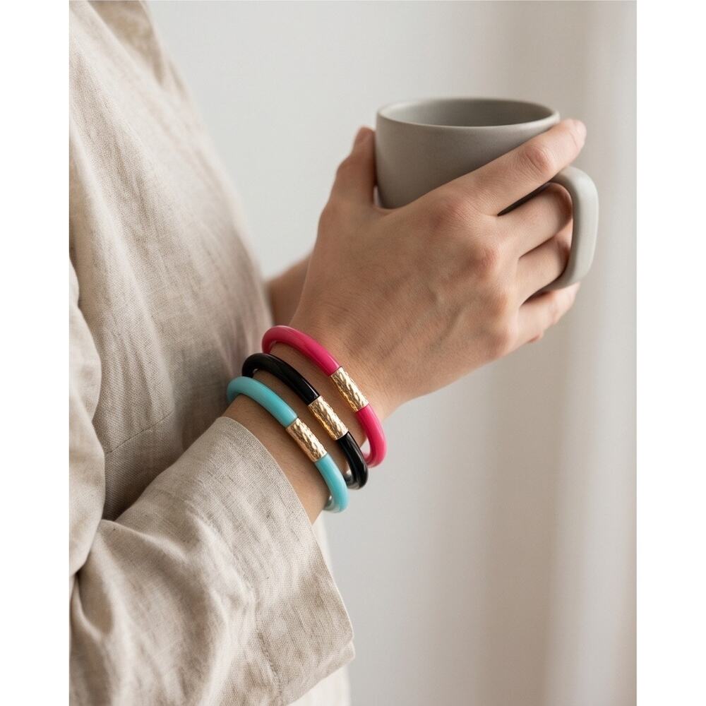 Set of 10 Braclets (1 White, 2Black, 3 Pink, 4 Baby Blue)